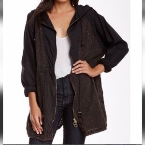 Free People cotton eyelet utility jacket Sz S In "Washed Black"